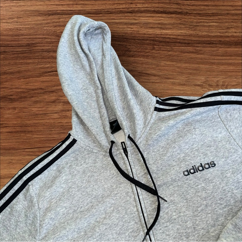 Adidas Three Strip Full Zip Hooded Sweatshirt Men’s Grey Size XL